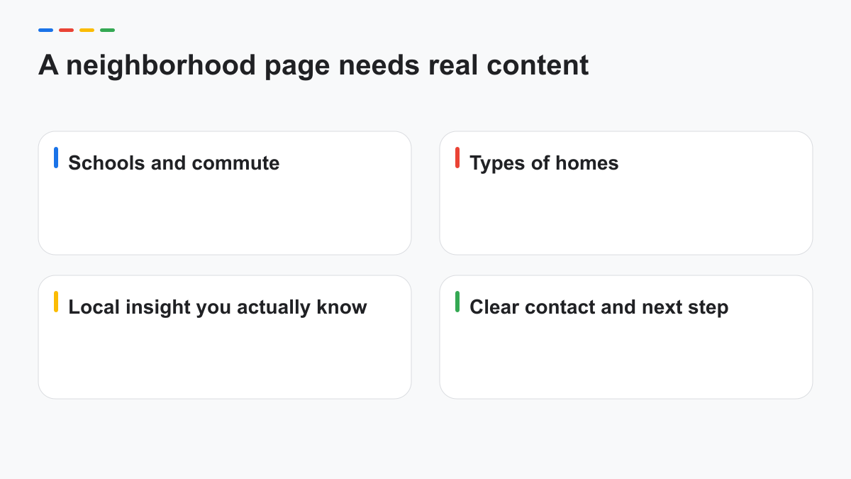Content outline for a neighborhood page