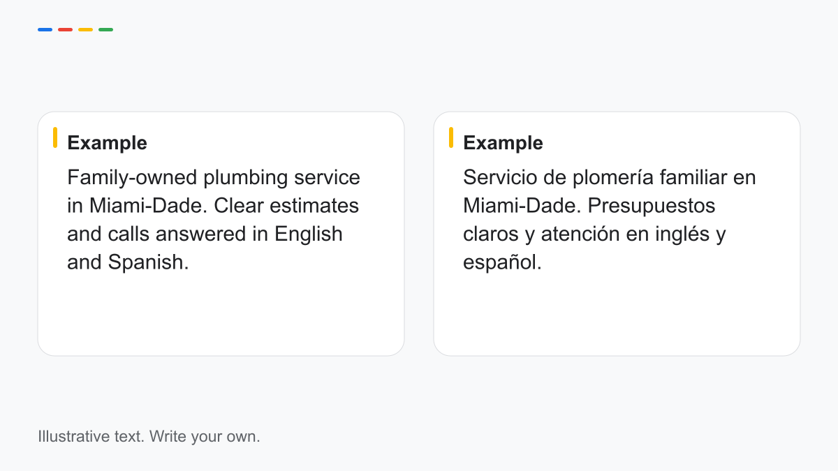 Example of a business description written in both languages